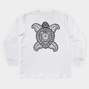 Pasifika Turtle - black & white Kids Long Sleeve T-Shirt